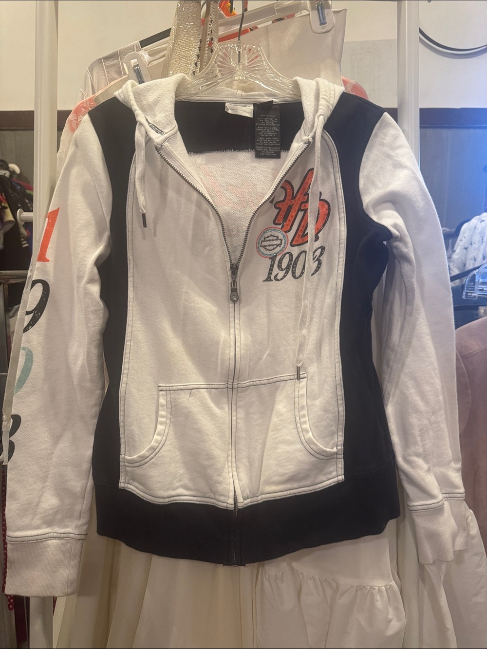 Harley-Davidson White Hooded Sweatshirt with Black Label